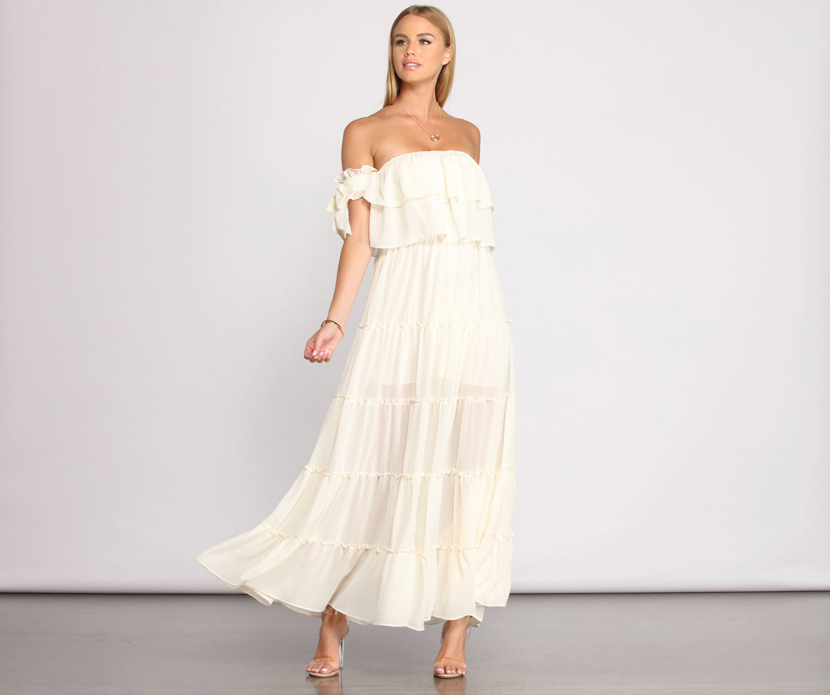 Ruffled Romance Off The Shoulder Maxi ...